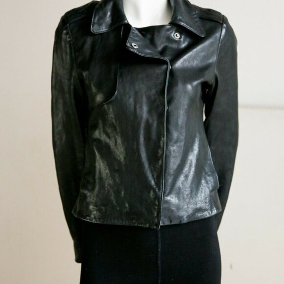Club Monaco Classic Minimalist  Cropped Leather Jacket Xs - Picture 3 of 9